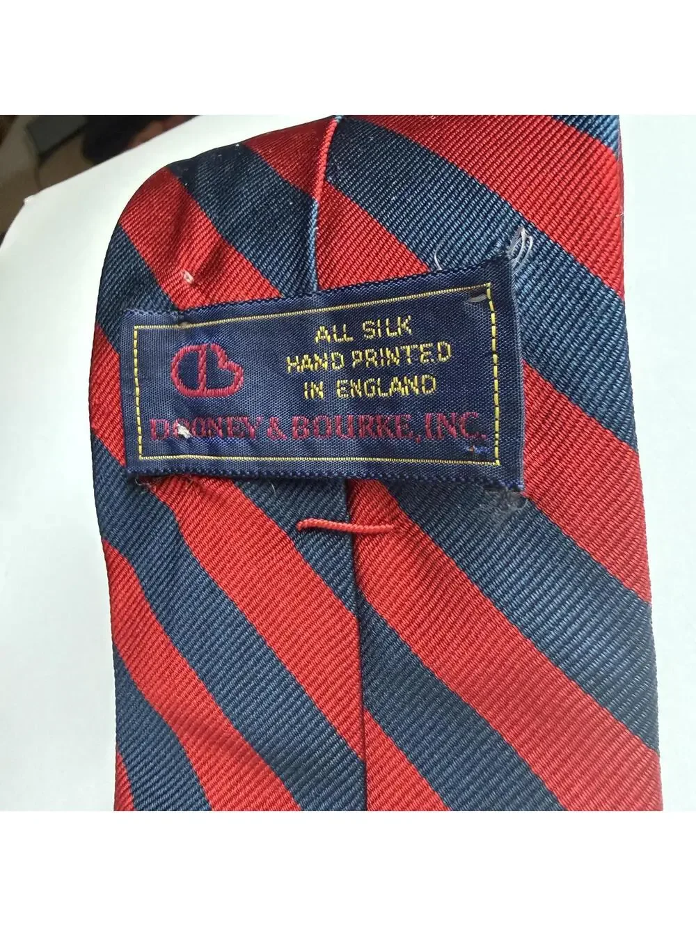 Vintage Dooney & Bourke Silk Tie Made in England Red Navy Stripe Prep Ivy Style